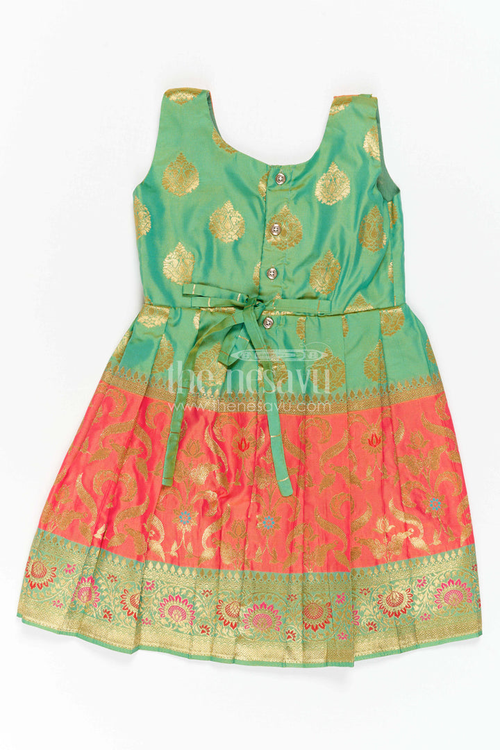 The Nesavu Girls Kanchi Silk Frock Girls Kanchi Silk Frock for Festive Photos and Traditional Celebrations Nesavu Nesavu Girls Kanchi Silk Frock With Grand Woven Border For Festive Celebrations And Weddings