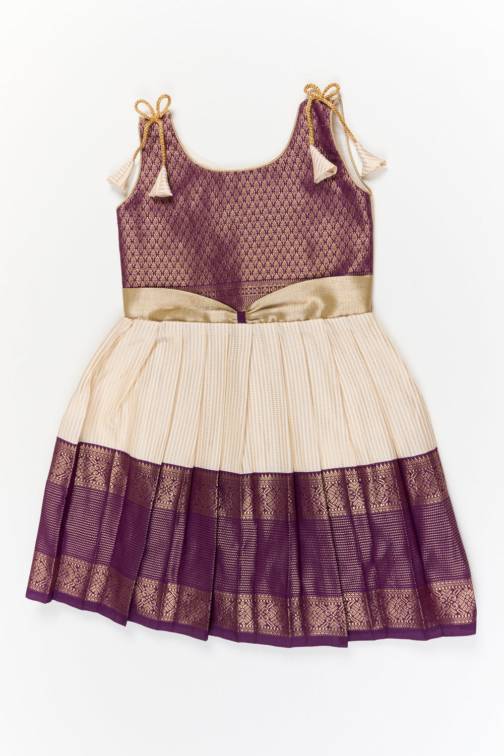 The Nesavu Girls Kanchi Silk Frock Girls Kanchi Silk Frock for Festive Weddings and Receptions Nesavu 22 (4Y) / Gold / Style 2 KSF021CB-22 Nesavu girls kanchi silk frock for weddings in semi designer kanchivaram saree inspired style