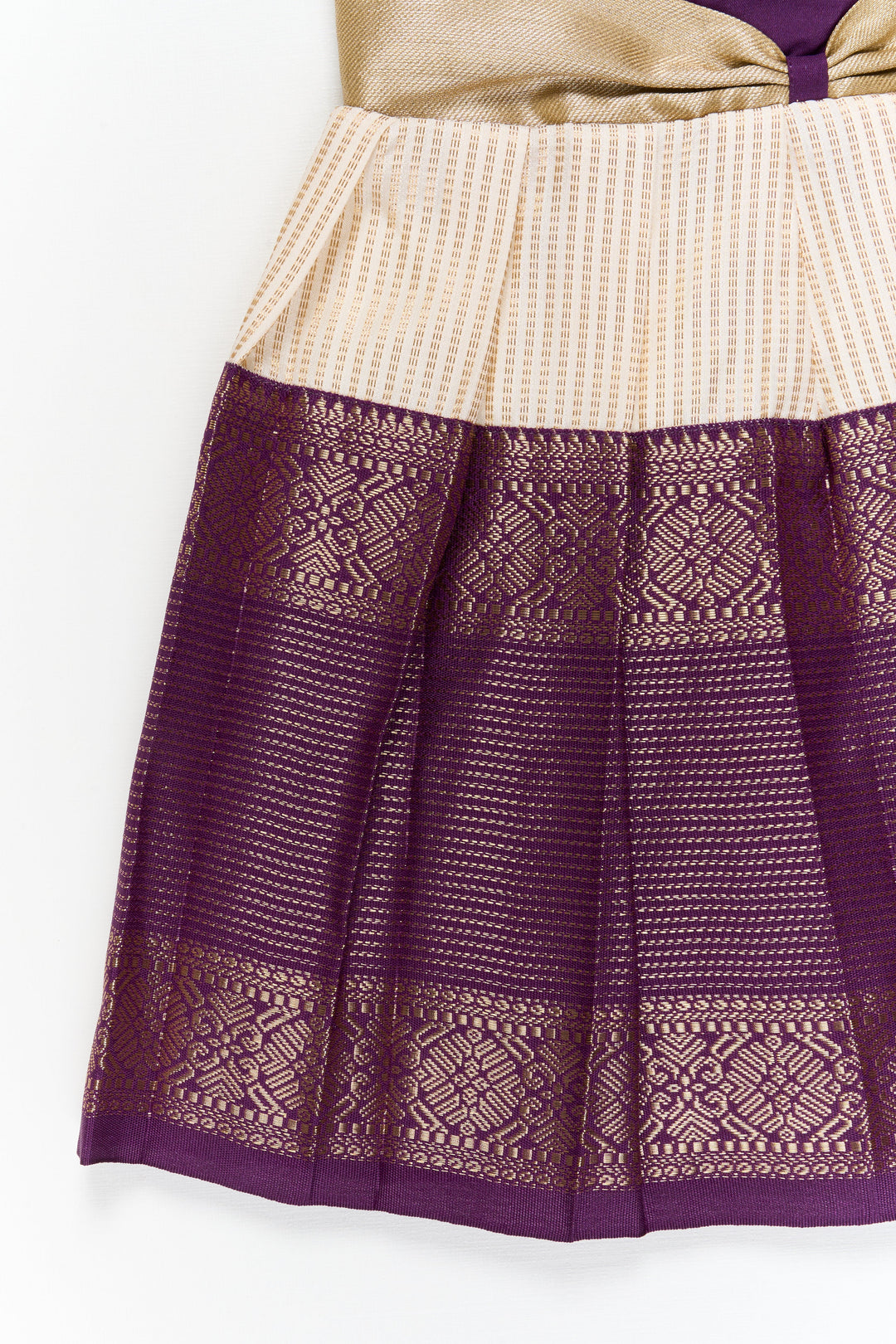 The Nesavu Girls Kanchi Silk Frock Girls Kanchi Silk Frock for Festive Weddings and Receptions Nesavu Nesavu girls kanchi silk frock for weddings in semi designer kanchivaram saree inspired style