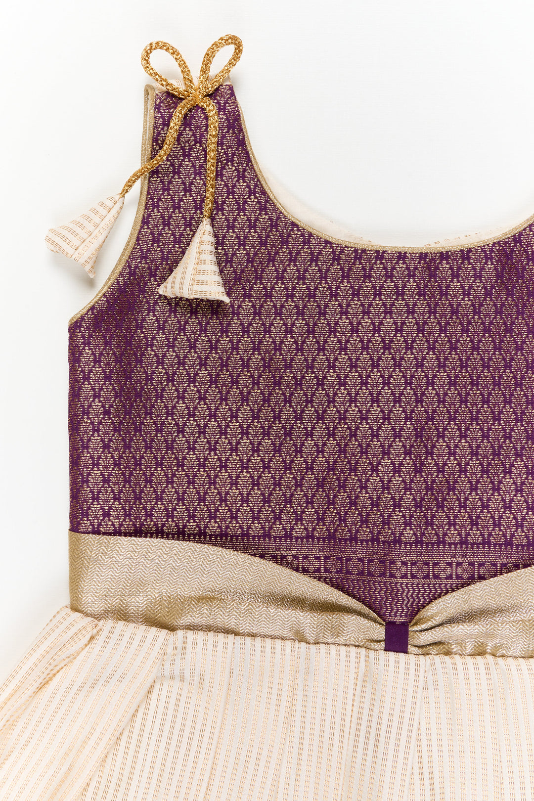 The Nesavu Girls Kanchi Silk Frock Girls Kanchi Silk Frock for Festive Weddings and Receptions Nesavu Nesavu girls kanchi silk frock for weddings in semi designer kanchivaram saree inspired style