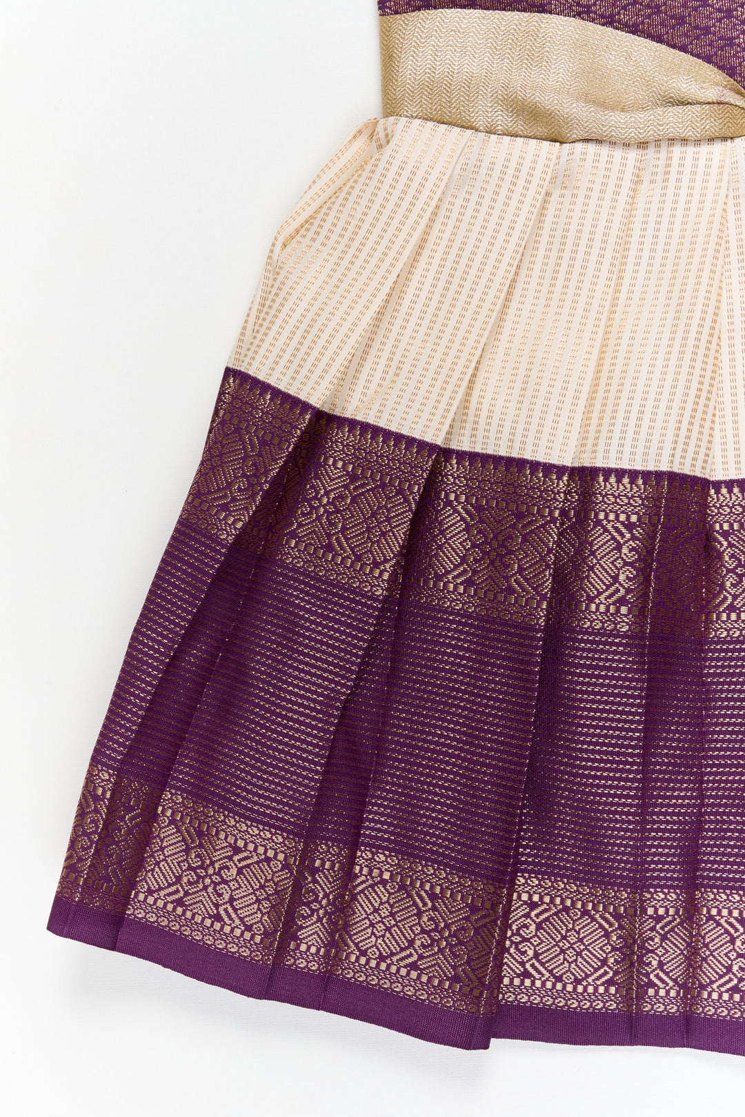 The Nesavu Girls Kanchi Silk Frock Girls Kanchi Silk Frock for Festive Weddings and Receptions Nesavu Nesavu girls kanchi silk frock for weddings in semi designer kanchivaram saree inspired style