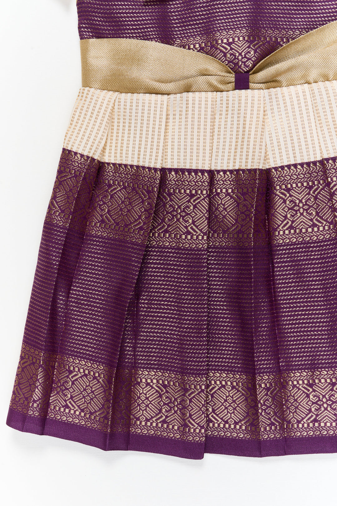 The Nesavu Girls Kanchi Silk Frock Girls Kanchi Silk Frock for Festive Weddings and Receptions Nesavu Nesavu girls kanchi silk frock for weddings in semi designer kanchivaram saree inspired style