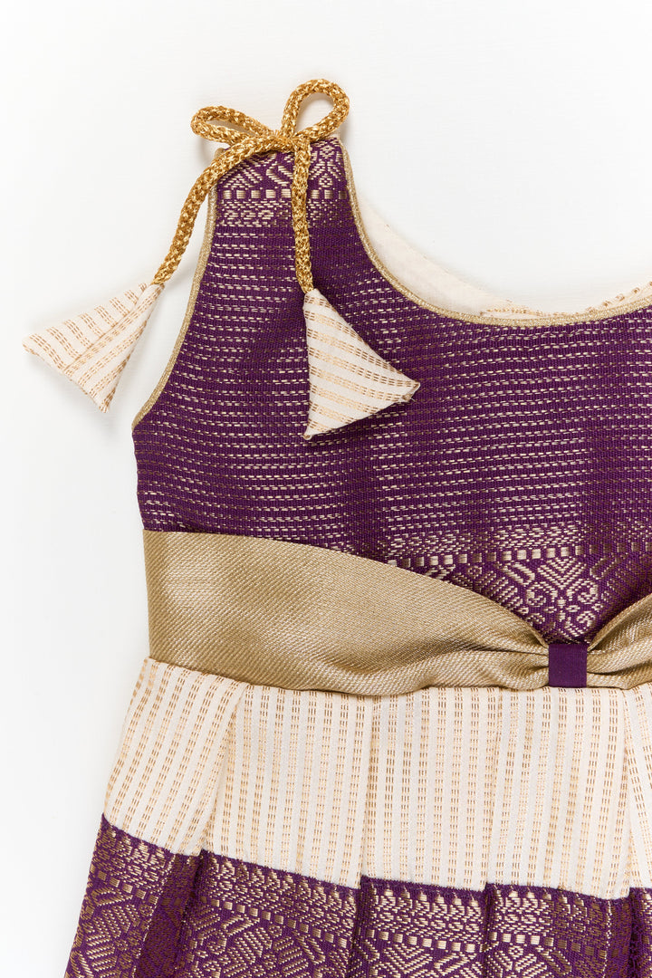 The Nesavu Girls Kanchi Silk Frock Girls Kanchi Silk Frock for Festive Weddings and Receptions Nesavu Nesavu girls kanchi silk frock for weddings in semi designer kanchivaram saree inspired style