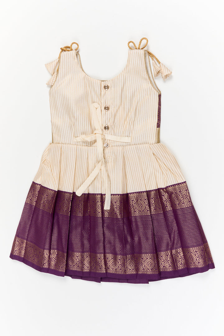 The Nesavu Girls Kanchi Silk Frock Girls Kanchi Silk Frock for Festive Weddings and Receptions Nesavu Nesavu girls kanchi silk frock for weddings in semi designer kanchivaram saree inspired style