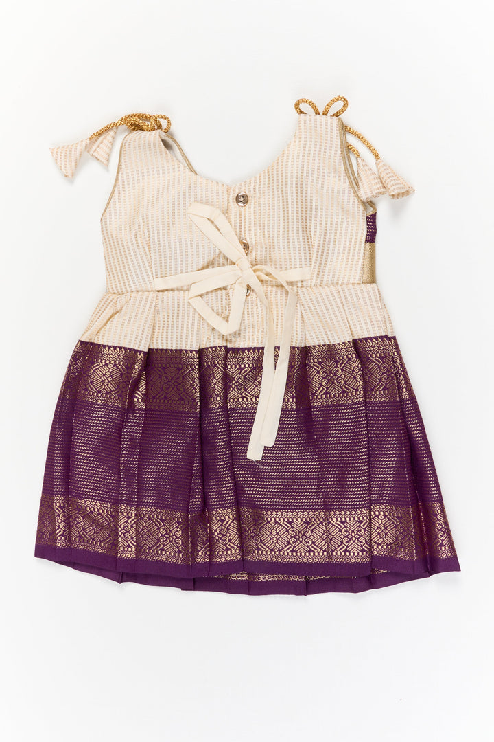 The Nesavu Girls Kanchi Silk Frock Girls Kanchi Silk Frock for Festive Weddings and Receptions Nesavu Nesavu girls kanchi silk frock for weddings in semi designer kanchivaram saree inspired style