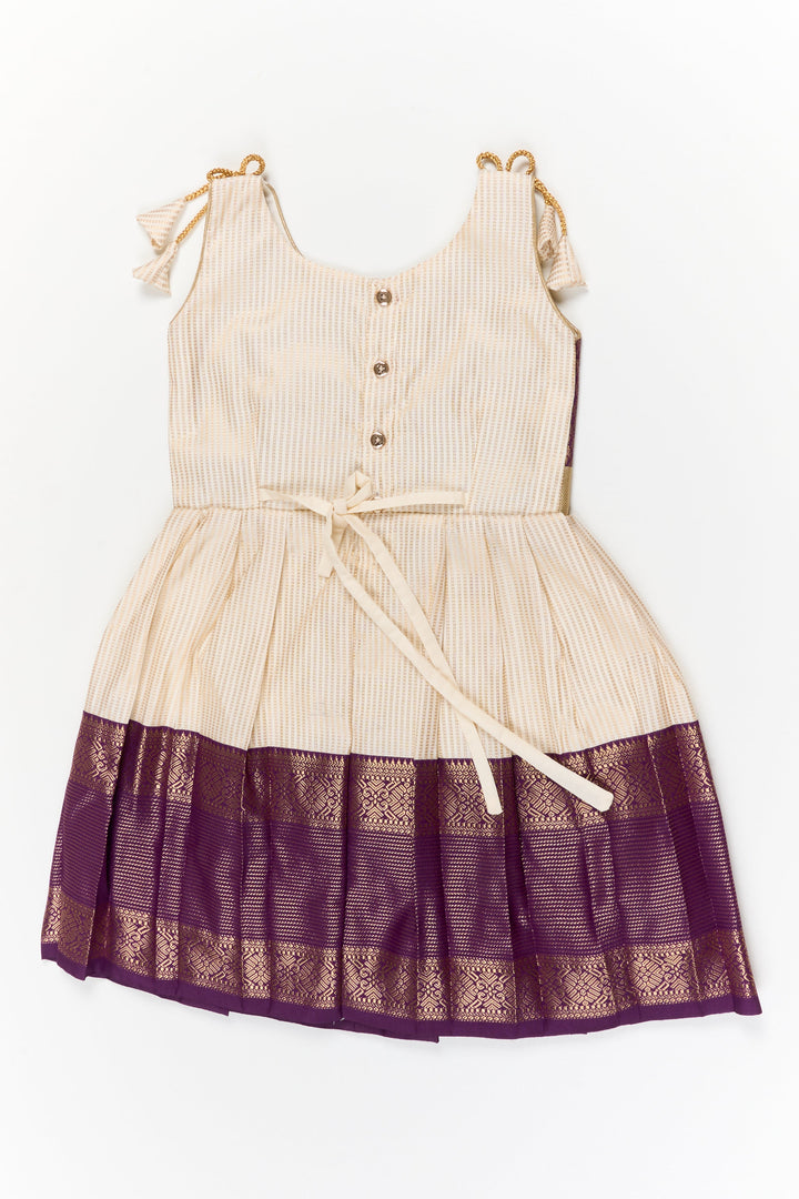 The Nesavu Girls Kanchi Silk Frock Girls Kanchi Silk Frock for Festive Weddings and Receptions Nesavu Nesavu girls kanchi silk frock for weddings in semi designer kanchivaram saree inspired style