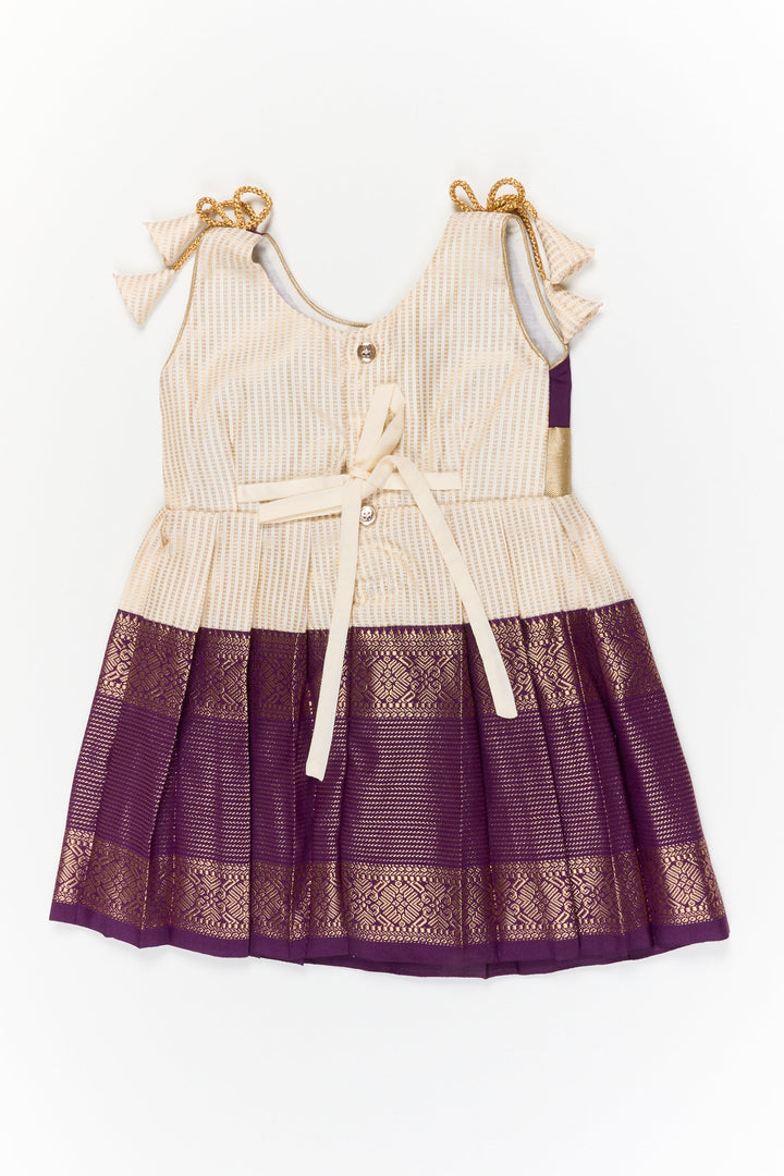 The Nesavu Girls Kanchi Silk Frock Girls Kanchi Silk Frock for Festive Weddings and Receptions Nesavu Nesavu girls kanchi silk frock for weddings in semi designer kanchivaram saree inspired style