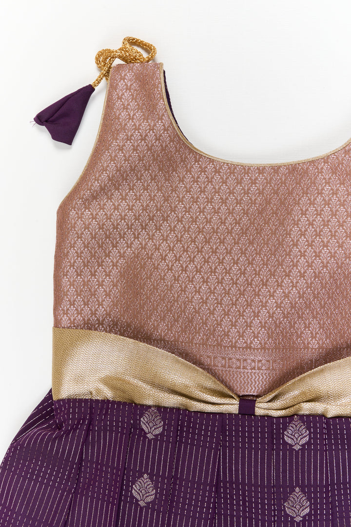 The Nesavu Girls Kanchi Silk Frock Girls Kanchi Silk Frock for Receptions and Festivals Nesavu Nesavu girls kanchi silk frock for wedding receptions in semi bridal kanchivaram silk style