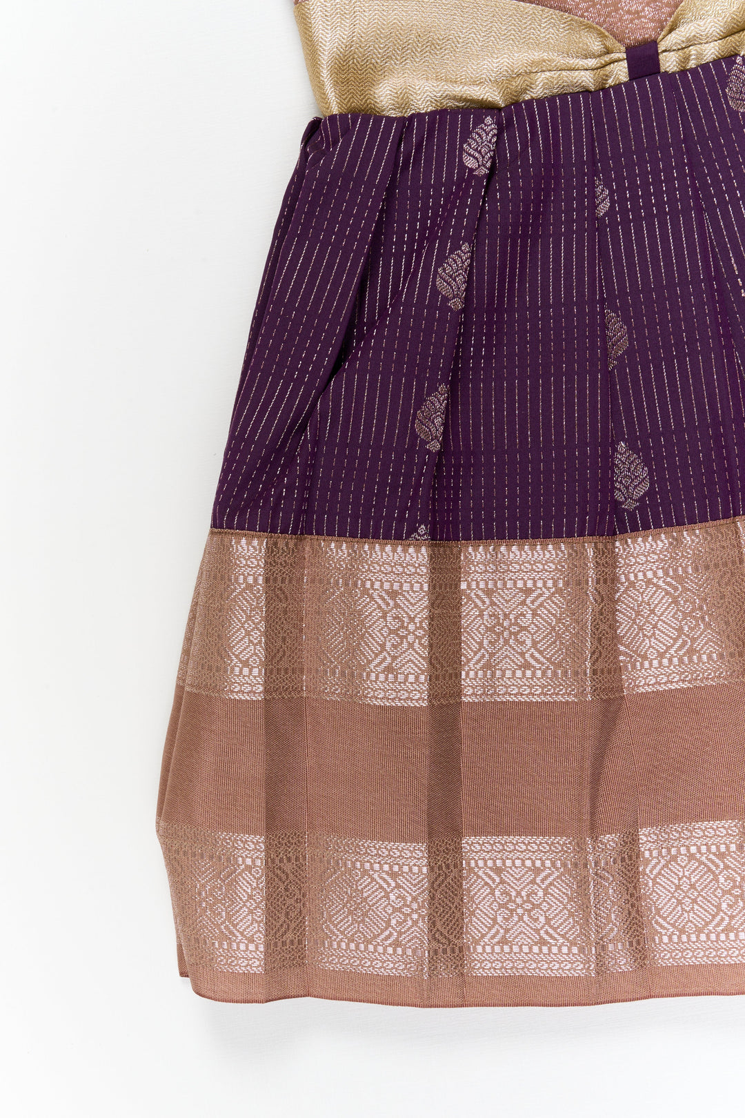 The Nesavu Girls Kanchi Silk Frock Girls Kanchi Silk Frock for Receptions and Festivals Nesavu Nesavu girls kanchi silk frock for wedding receptions in semi bridal kanchivaram silk style