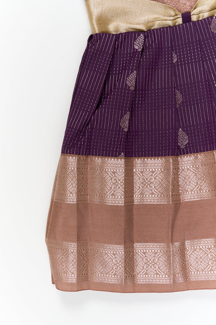 The Nesavu Girls Kanchi Silk Frock Girls Kanchi Silk Frock for Receptions and Festivals Nesavu Nesavu girls kanchi silk frock for wedding receptions in semi bridal kanchivaram silk style