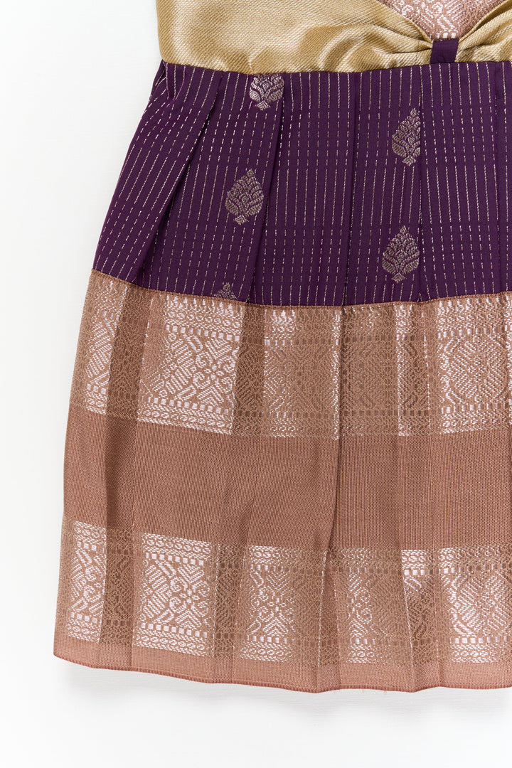 The Nesavu Girls Kanchi Silk Frock Girls Kanchi Silk Frock for Receptions and Festivals Nesavu Nesavu girls kanchi silk frock for wedding receptions in semi bridal kanchivaram silk style