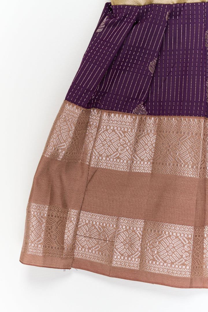 The Nesavu Girls Kanchi Silk Frock Girls Kanchi Silk Frock for Receptions and Festivals Nesavu Nesavu girls kanchi silk frock for wedding receptions in semi bridal kanchivaram silk style