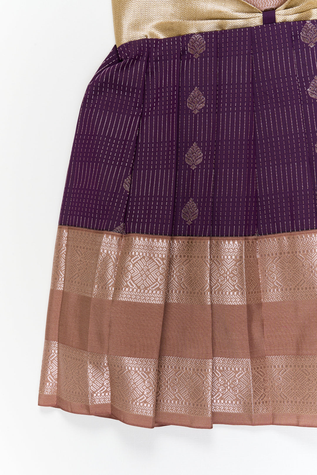 The Nesavu Girls Kanchi Silk Frock Girls Kanchi Silk Frock for Receptions and Festivals Nesavu Nesavu girls kanchi silk frock for wedding receptions in semi bridal kanchivaram silk style