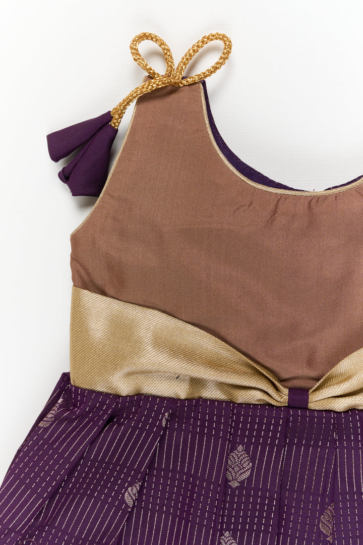 The Nesavu Girls Kanchi Silk Frock Girls Kanchi Silk Frock for Receptions and Festivals Nesavu Nesavu girls kanchi silk frock for wedding receptions in semi bridal kanchivaram silk style