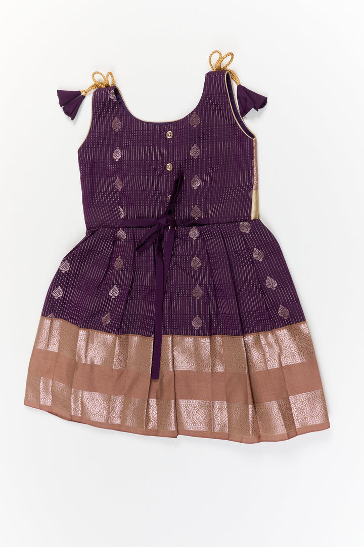 The Nesavu Girls Kanchi Silk Frock Girls Kanchi Silk Frock for Receptions and Festivals Nesavu Nesavu girls kanchi silk frock for wedding receptions in semi bridal kanchivaram silk style