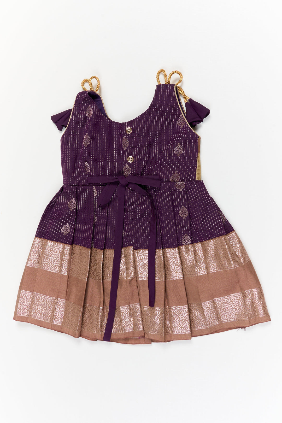 The Nesavu Girls Kanchi Silk Frock Girls Kanchi Silk Frock for Receptions and Festivals Nesavu Nesavu girls kanchi silk frock for wedding receptions in semi bridal kanchivaram silk style