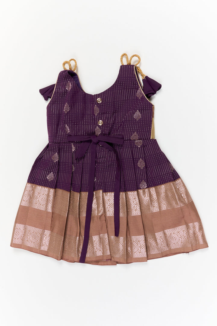 The Nesavu Girls Kanchi Silk Frock Girls Kanchi Silk Frock for Receptions and Festivals Nesavu Nesavu girls kanchi silk frock for wedding receptions in semi bridal kanchivaram silk style