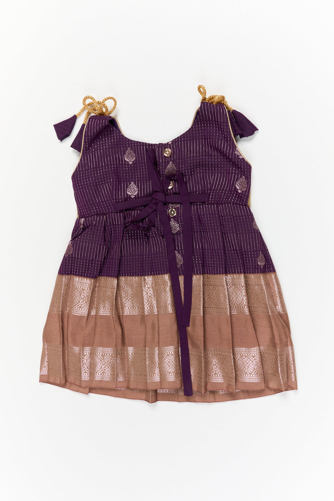 The Nesavu Girls Kanchi Silk Frock Girls Kanchi Silk Frock for Receptions and Festivals Nesavu Nesavu girls kanchi silk frock for wedding receptions in semi bridal kanchivaram silk style