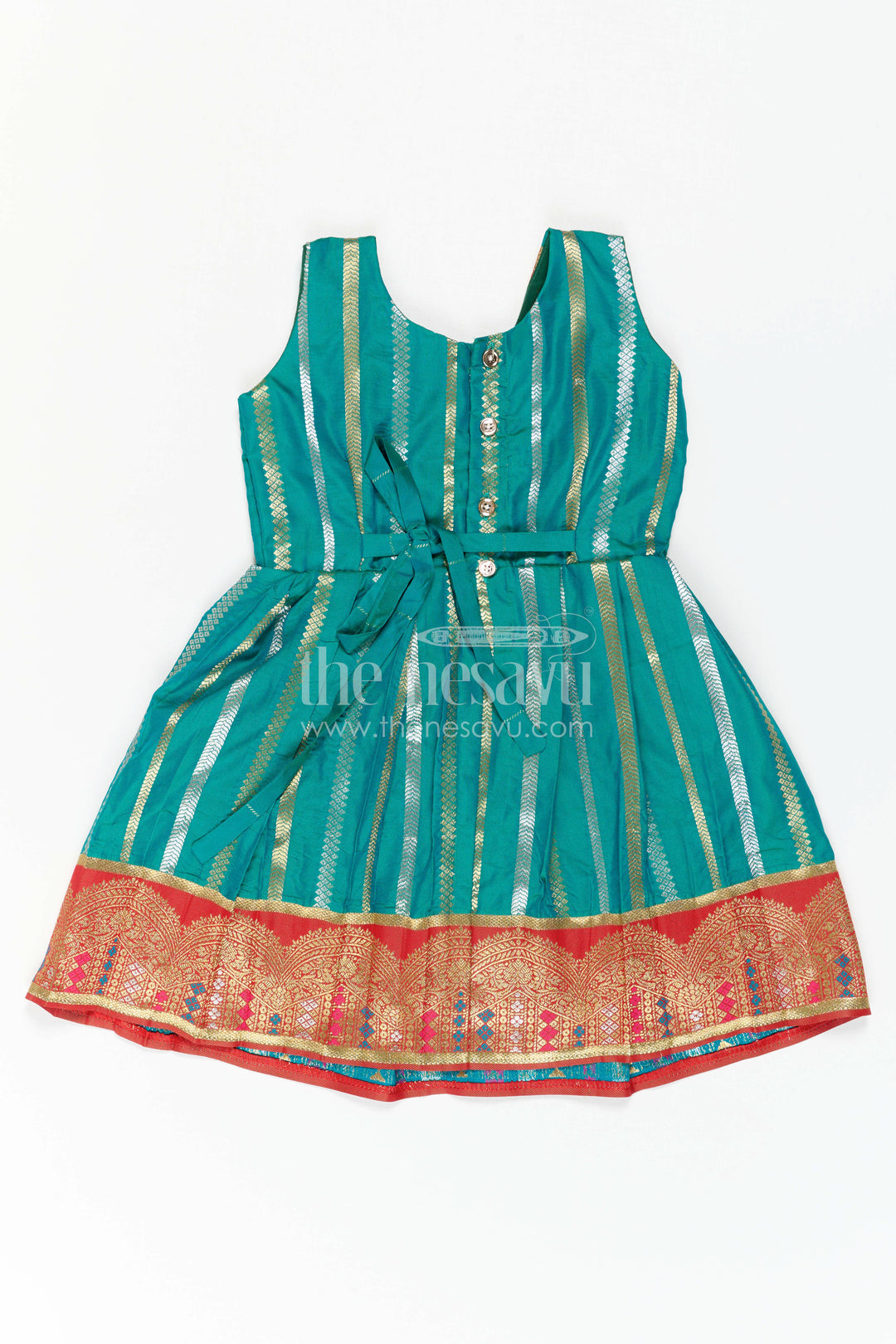 The Nesavu Girls Kanchi Silk Frock Girls Kanchi Silk Frock for Temple Festivals and Family Celebrations Nesavu Nesavu Girls Kanchi Silk Frock With Grand Traditional Border For Festivals And Family Occasions