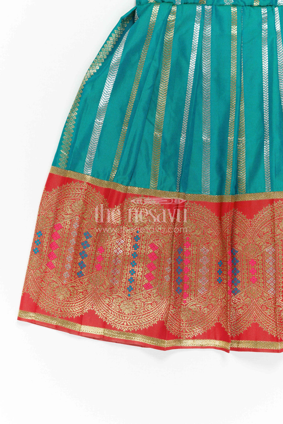 The Nesavu Girls Kanchi Silk Frock Girls Kanchi Silk Frock for Temple Festivals and Family Celebrations Nesavu Nesavu Girls Kanchi Silk Frock With Grand Traditional Border For Festivals And Family Occasions