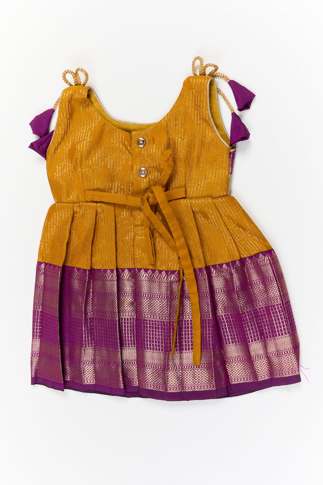 The Nesavu Girls Kanchi Silk Frock Girls Kanchi Silk Frock for Temple Festivals and Weddings Nesavu Nesavu girls kanchi silk frock for temple festivals in semi temple wear kanchivaram silk design