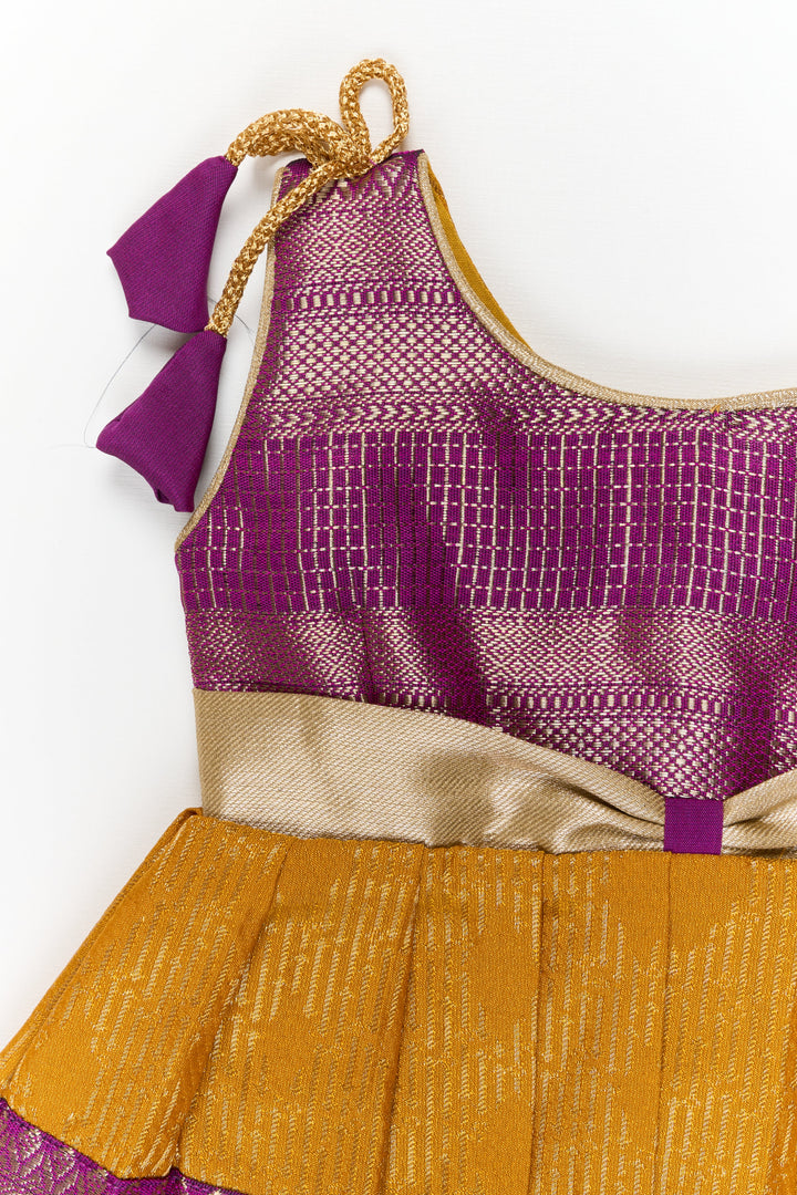 The Nesavu Girls Kanchi Silk Frock Girls Kanchi Silk Frock for Temple Festivals and Weddings Nesavu Nesavu girls kanchi silk frock for temple festivals in semi temple wear kanchivaram silk design