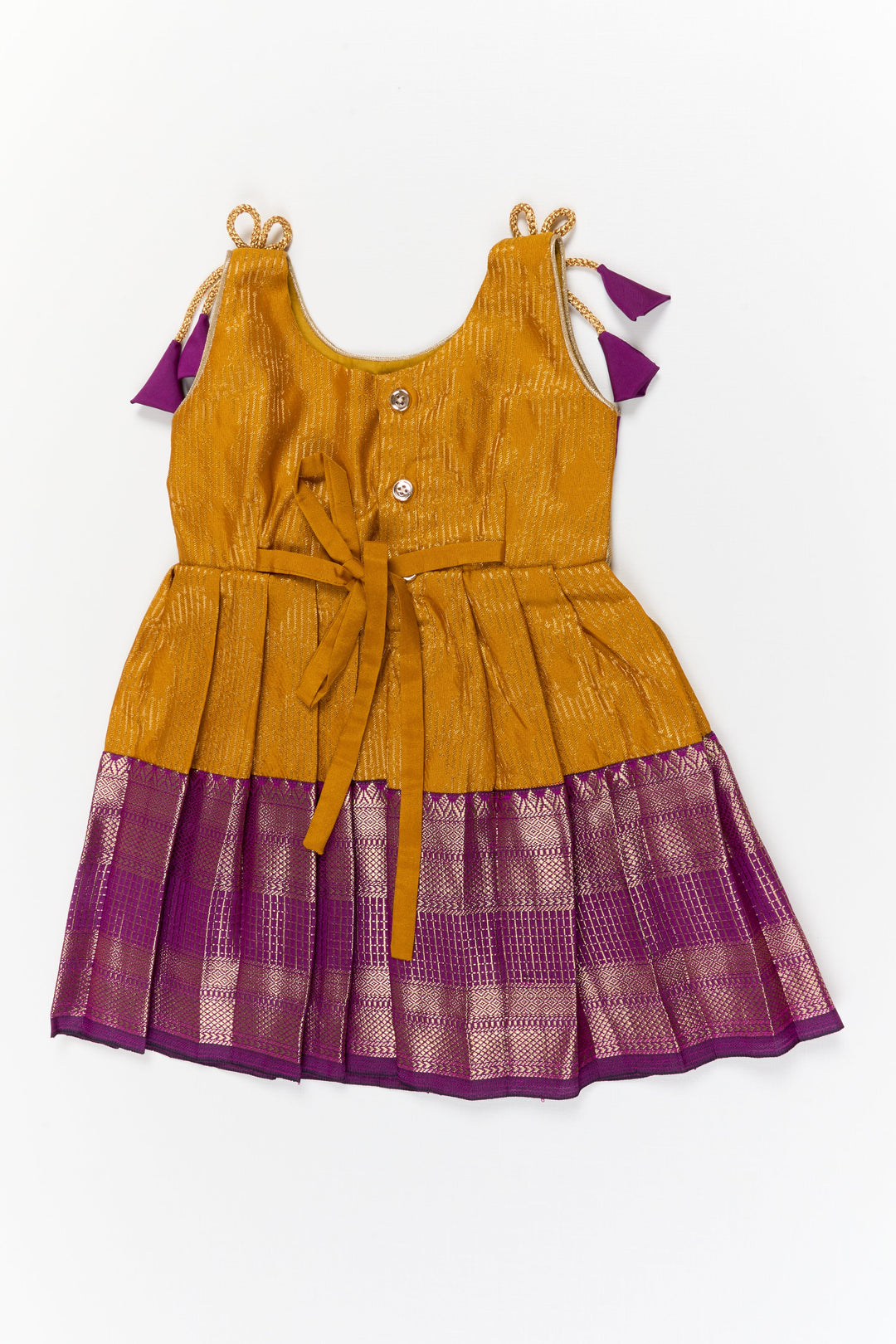 The Nesavu Girls Kanchi Silk Frock Girls Kanchi Silk Frock for Temple Festivals and Weddings Nesavu Nesavu girls kanchi silk frock for temple festivals in semi temple wear kanchivaram silk design