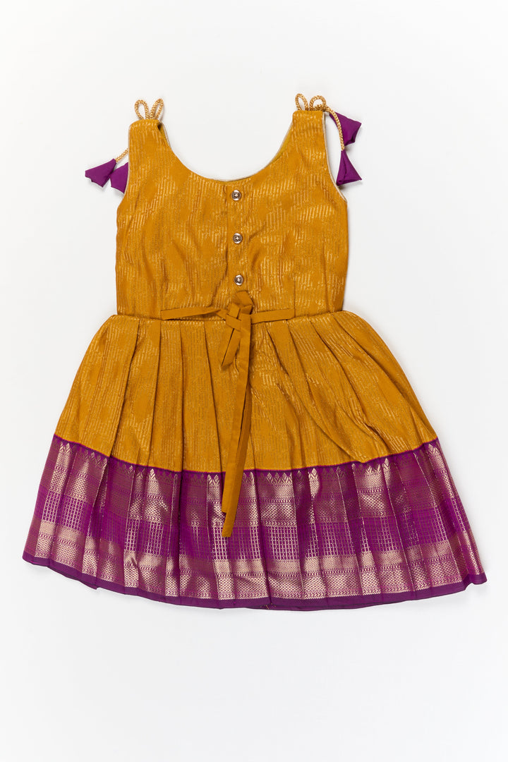 The Nesavu Girls Kanchi Silk Frock Girls Kanchi Silk Frock for Temple Festivals and Weddings Nesavu Nesavu girls kanchi silk frock for temple festivals in semi temple wear kanchivaram silk design