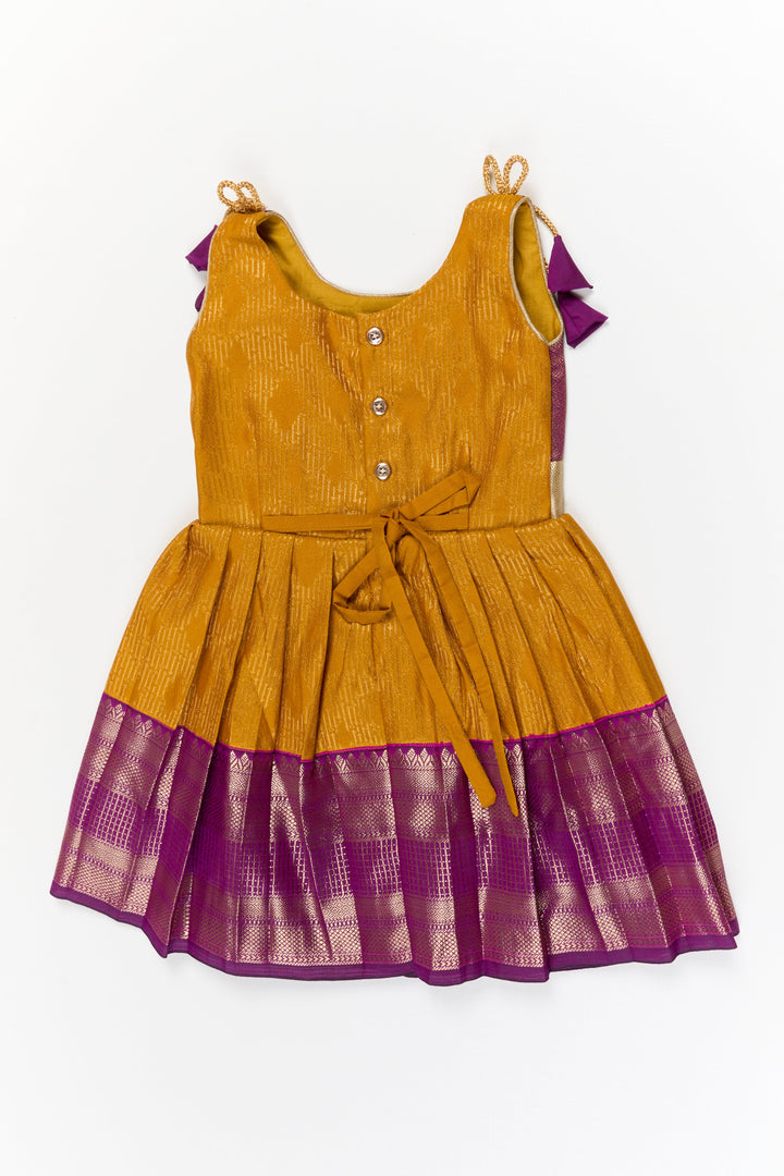 The Nesavu Girls Kanchi Silk Frock Girls Kanchi Silk Frock for Temple Festivals and Weddings Nesavu Nesavu girls kanchi silk frock for temple festivals in semi temple wear kanchivaram silk design