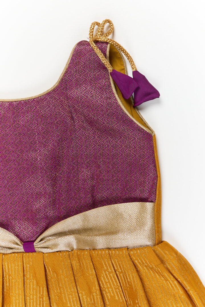 The Nesavu Girls Kanchi Silk Frock Girls Kanchi Silk Frock for Temple Festivals and Weddings Nesavu Nesavu girls kanchi silk frock for temple festivals in semi temple wear kanchivaram silk design