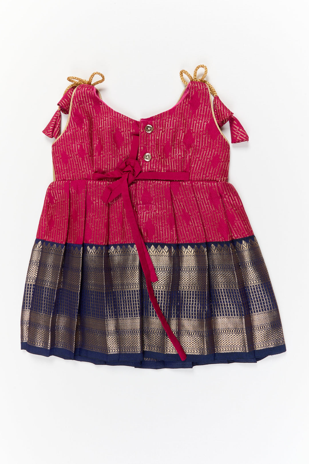 The Nesavu Girls Kanchi Silk Frock Girls Kanchi Silk Frock for Temple Functions and Festivals Nesavu Nesavu girls kanchi silk frock for temple functions in semi temple wear kanchivaram silk design