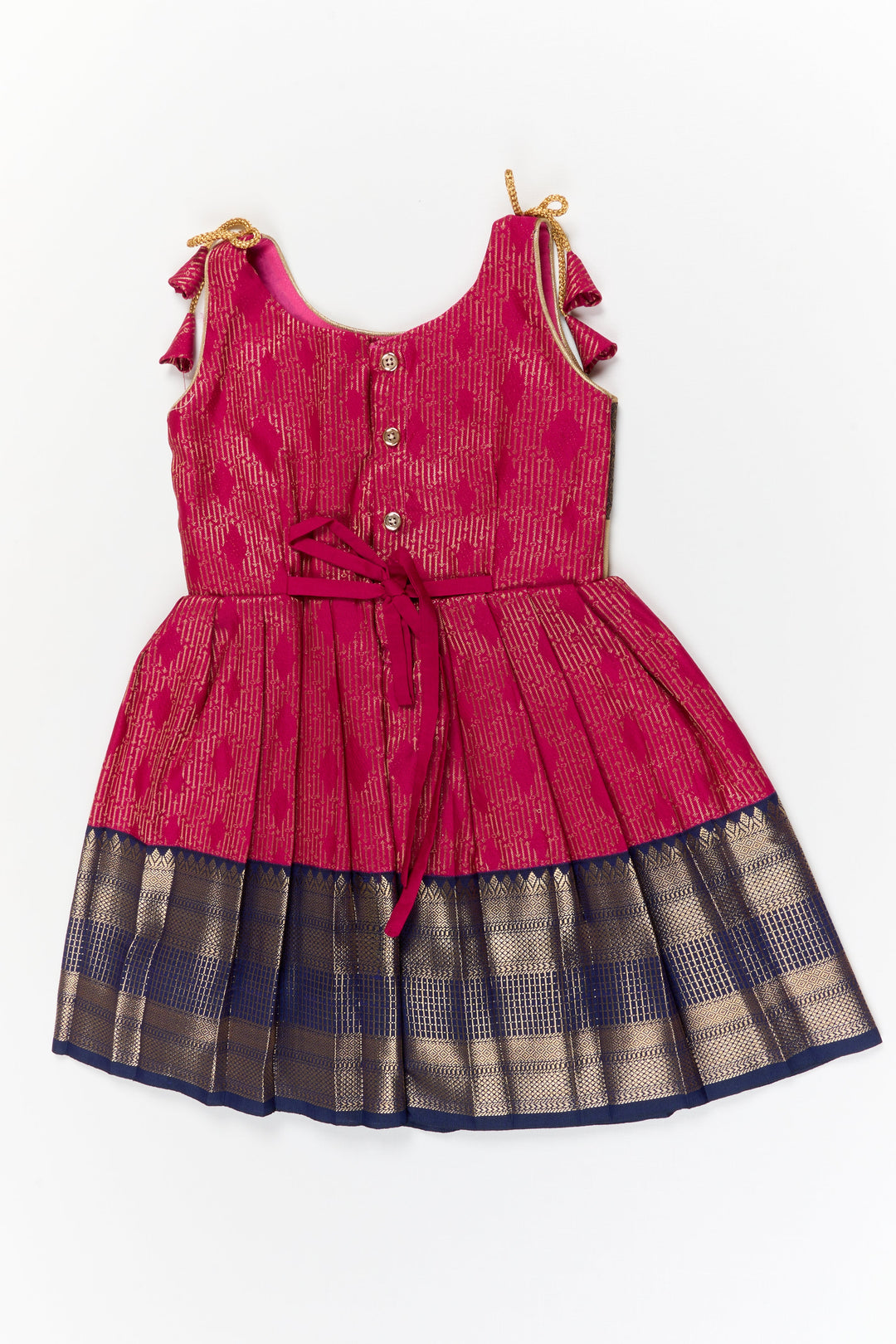 The Nesavu Girls Kanchi Silk Frock Girls Kanchi Silk Frock for Temple Functions and Festivals Nesavu Nesavu girls kanchi silk frock for temple functions in semi temple wear kanchivaram silk design