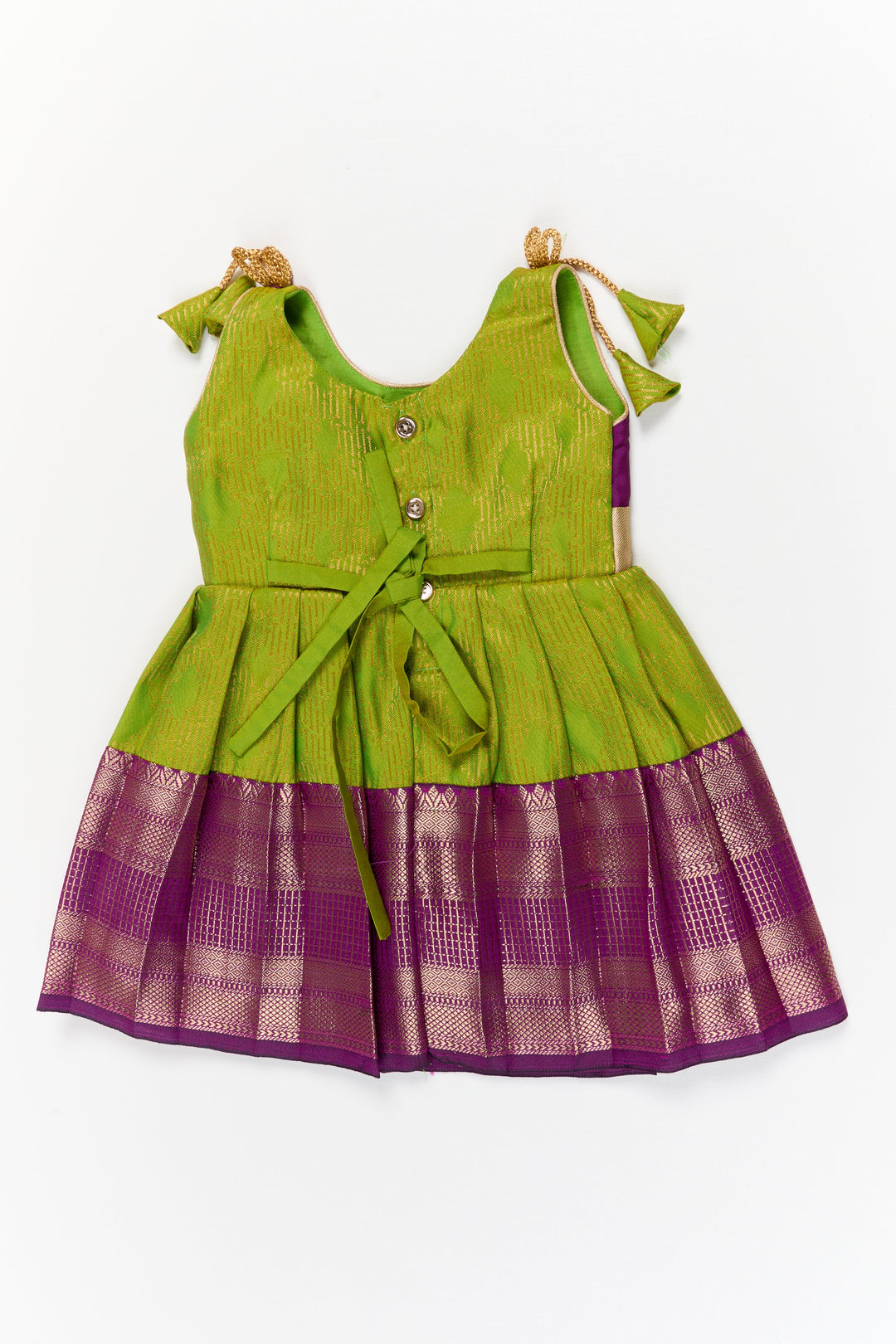 The Nesavu Girls Kanchi Silk Frock Girls Kanchi Silk Frock for Temple Functions and Festive Events Nesavu Nesavu girls silk frock for temple functions in semi temple wear kanchivaram silk design