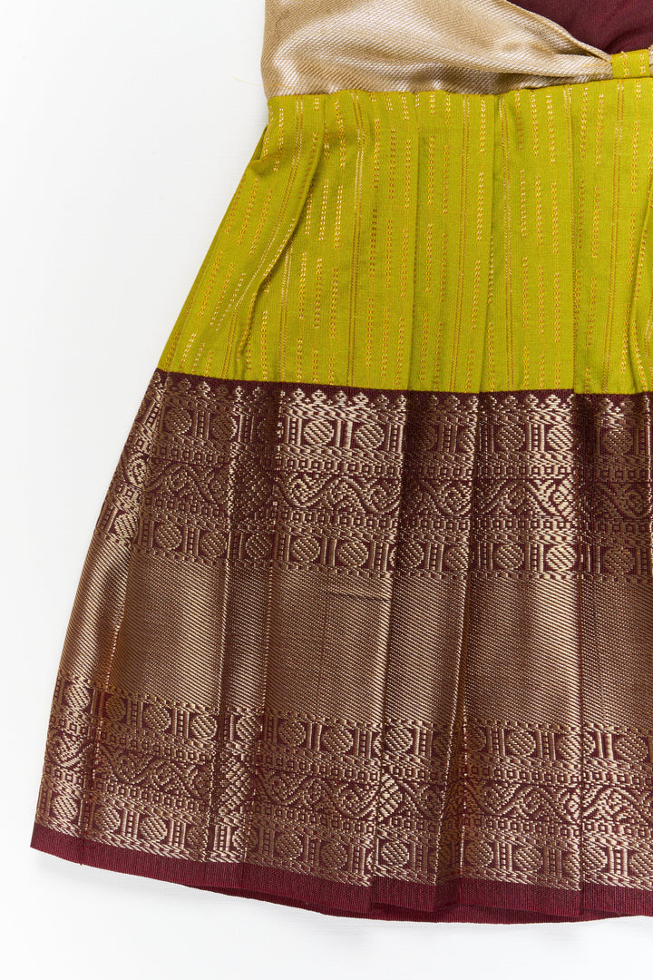 The Nesavu Girls Kanchi Silk Frock Girls Kanchi Silk Frock for Temple Visits and Festive Events Nesavu Nesavu girls kanchi silk frock for temple visits in semi jacquard kanchivaram silk design