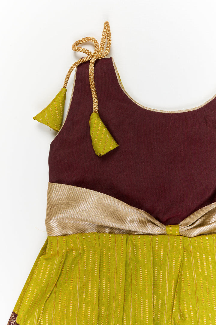 The Nesavu Girls Kanchi Silk Frock Girls Kanchi Silk Frock for Temple Visits and Festive Events Nesavu Nesavu girls kanchi silk frock for temple visits in semi jacquard kanchivaram silk design