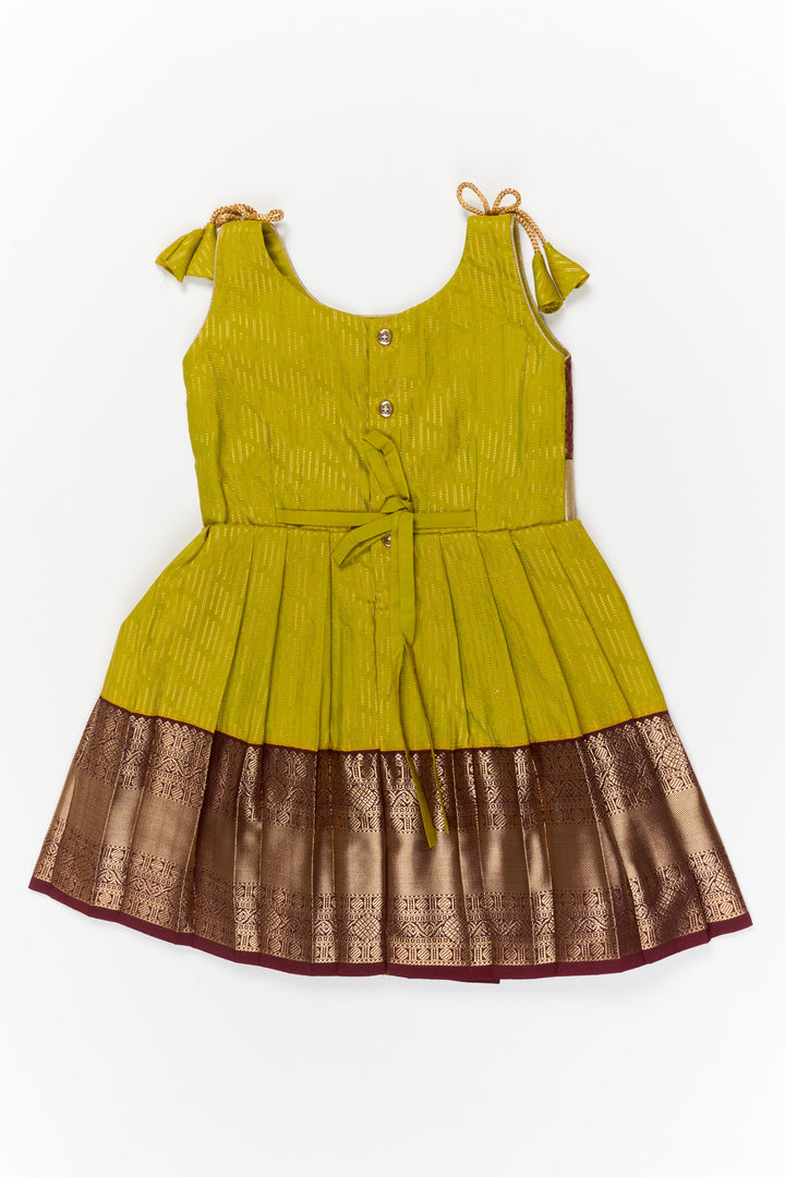 The Nesavu Girls Kanchi Silk Frock Girls Kanchi Silk Frock for Temple Visits and Festive Events Nesavu Nesavu girls kanchi silk frock for temple visits in semi jacquard kanchivaram silk design