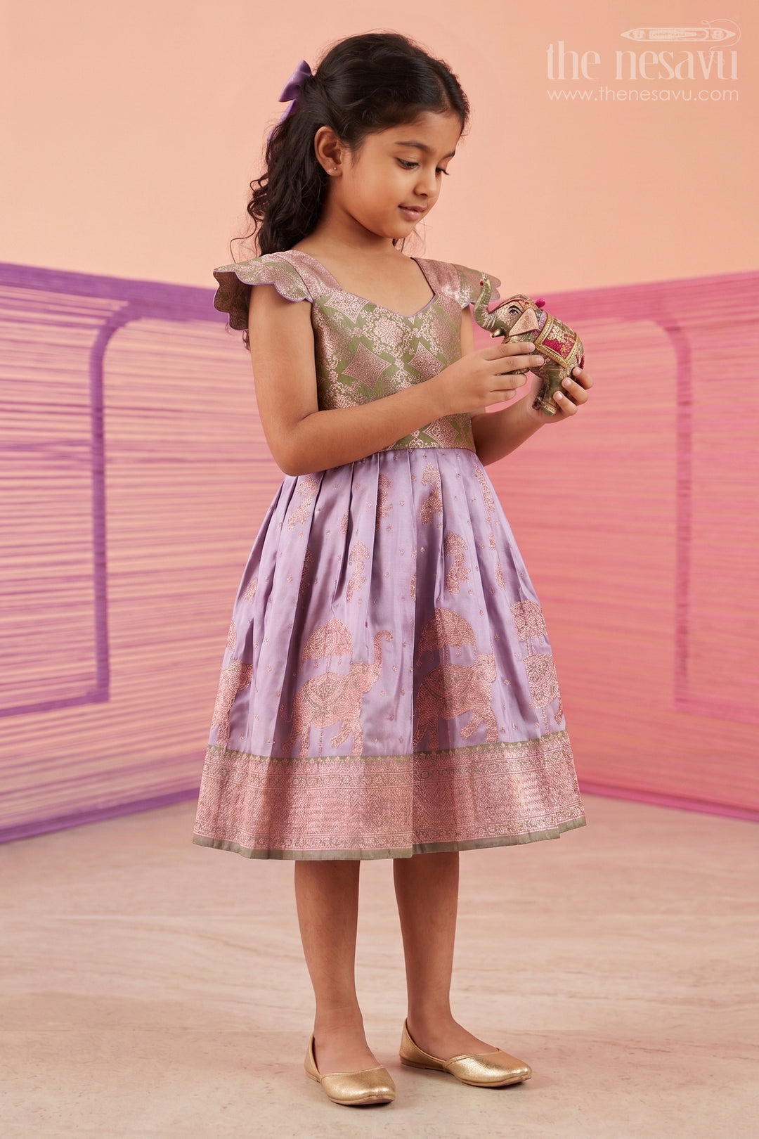 The Nesavu Girls Kanchi Silk Frock Girls Kanchi Silk Frock for Wedding Ceremonies and Festive Portraits Nesavu Nesavu Girls Kanchi Silk Frock With Grand Traditional Border For Weddings And Festive Portraits
