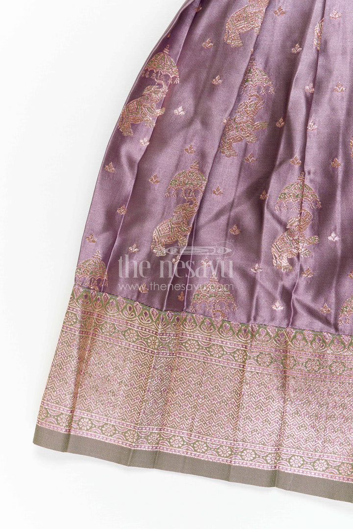 The Nesavu Girls Kanchi Silk Frock Girls Kanchi Silk Frock for Wedding Ceremonies and Festive Portraits Nesavu Nesavu Girls Kanchi Silk Frock With Grand Traditional Border For Weddings And Festive Portraits