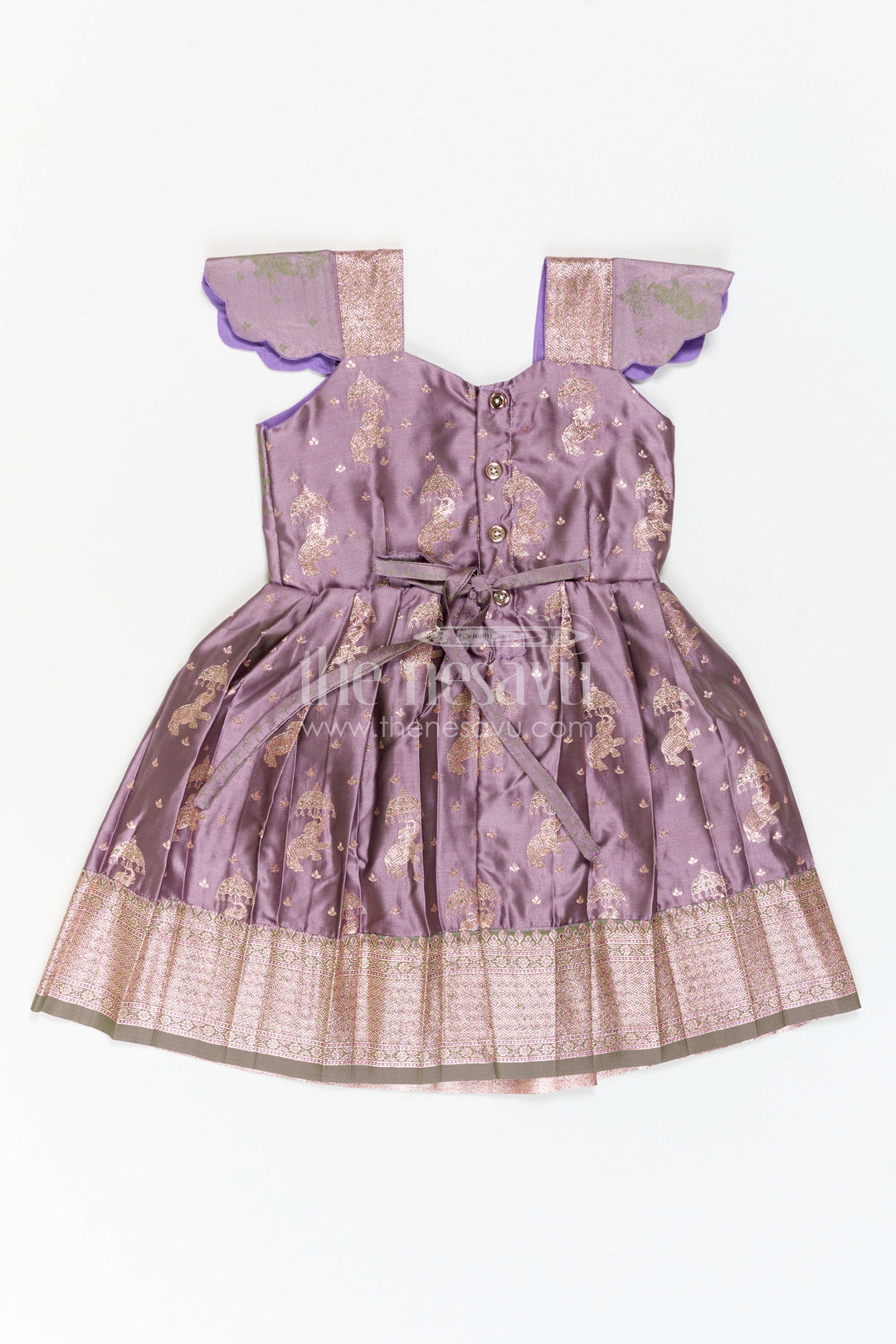 The Nesavu Girls Kanchi Silk Frock Girls Kanchi Silk Frock for Wedding Ceremonies and Festive Portraits Nesavu Nesavu Girls Kanchi Silk Frock With Grand Traditional Border For Weddings And Festive Portraits