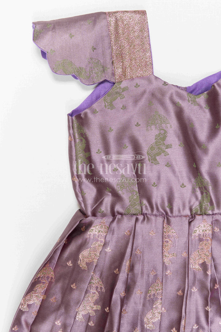 The Nesavu Girls Kanchi Silk Frock Girls Kanchi Silk Frock for Wedding Ceremonies and Festive Portraits Nesavu Nesavu Girls Kanchi Silk Frock With Grand Traditional Border For Weddings And Festive Portraits
