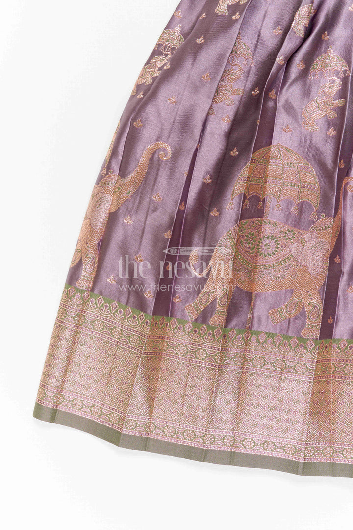 The Nesavu Girls Kanchi Silk Frock Girls Kanchi Silk Frock for Wedding Ceremonies and Festive Portraits Nesavu Nesavu Girls Kanchi Silk Frock With Grand Traditional Border For Weddings And Festive Portraits