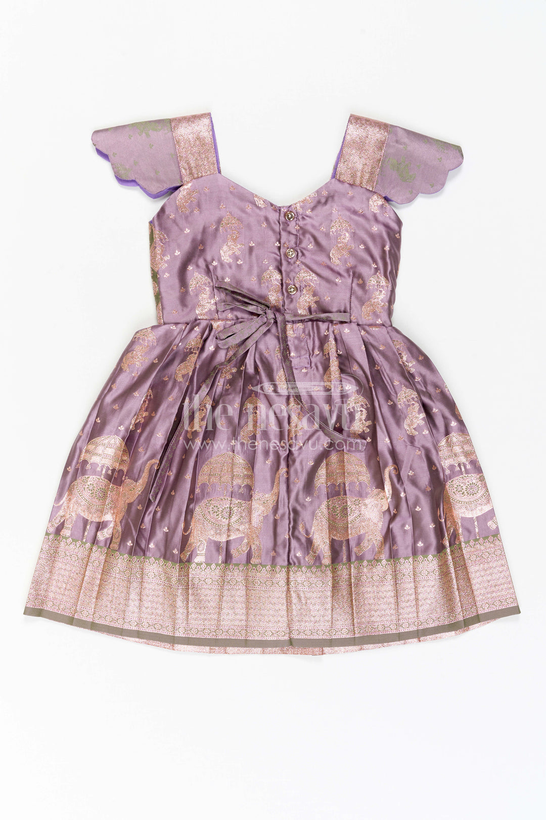 The Nesavu Girls Kanchi Silk Frock Girls Kanchi Silk Frock for Wedding Ceremonies and Festive Portraits Nesavu Nesavu Girls Kanchi Silk Frock With Grand Traditional Border For Weddings And Festive Portraits