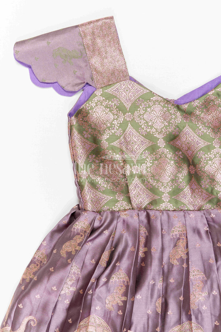 The Nesavu Girls Kanchi Silk Frock Girls Kanchi Silk Frock for Wedding Ceremonies and Festive Portraits Nesavu Nesavu Girls Kanchi Silk Frock With Grand Traditional Border For Weddings And Festive Portraits