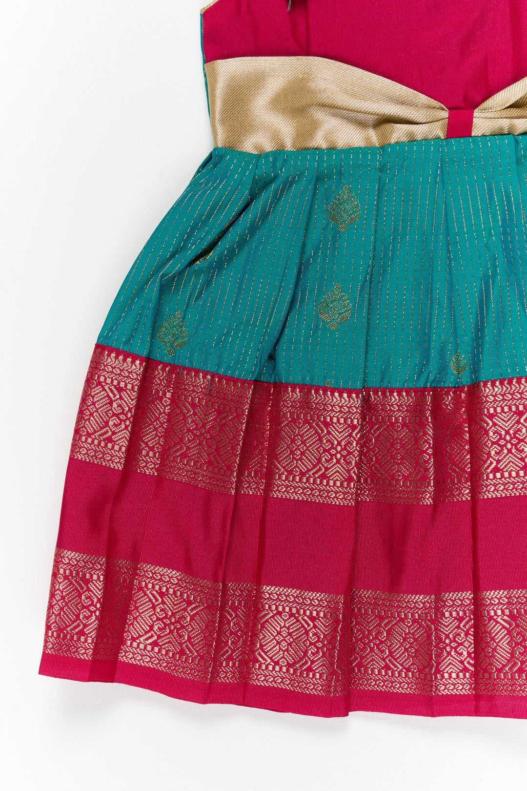 The Nesavu Girls Kanchi Silk Frock Girls Kanchi Silk Frock for Wedding Functions and Festivals Nesavu Nesavu girls kanchi silk frock for weddings in semi designer bridal kanchivaram style