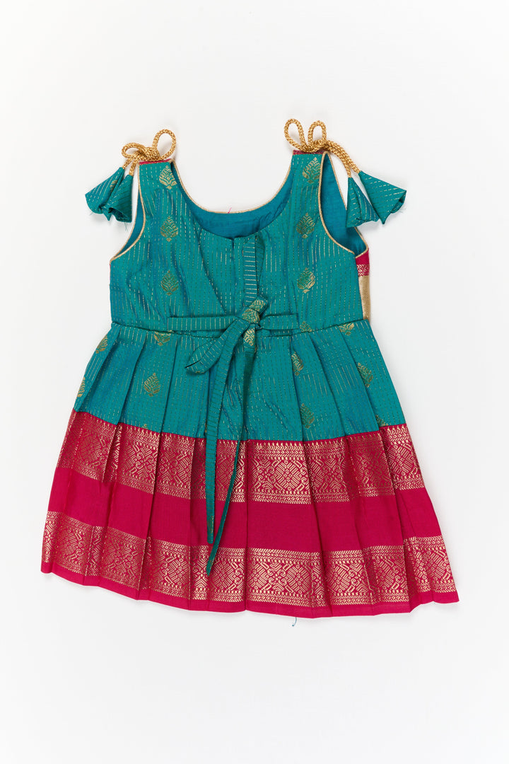 The Nesavu Girls Kanchi Silk Frock Girls Kanchi Silk Frock for Wedding Functions and Festivals Nesavu Nesavu girls kanchi silk frock for weddings in semi designer bridal kanchivaram style