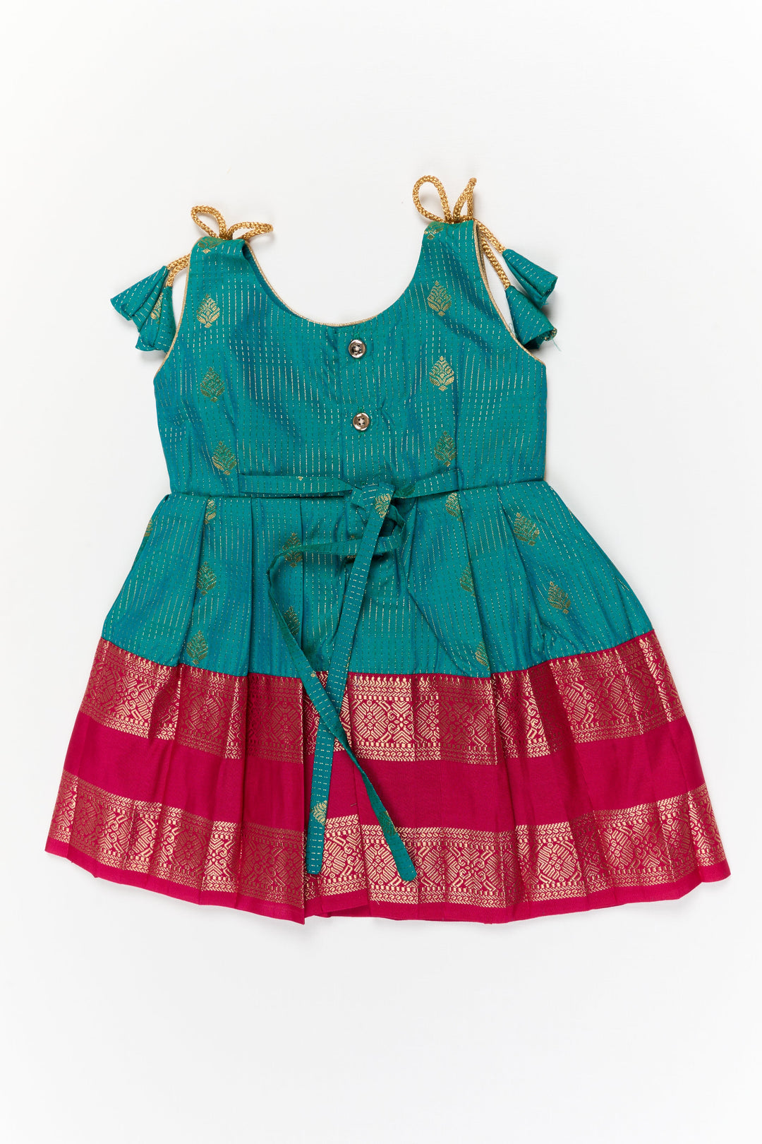 The Nesavu Girls Kanchi Silk Frock Girls Kanchi Silk Frock for Wedding Functions and Festivals Nesavu Nesavu girls kanchi silk frock for weddings in semi designer bridal kanchivaram style