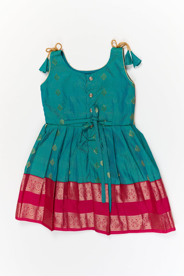 The Nesavu Girls Kanchi Silk Frock Girls Kanchi Silk Frock for Wedding Functions and Festivals Nesavu Nesavu girls kanchi silk frock for weddings in semi designer bridal kanchivaram style