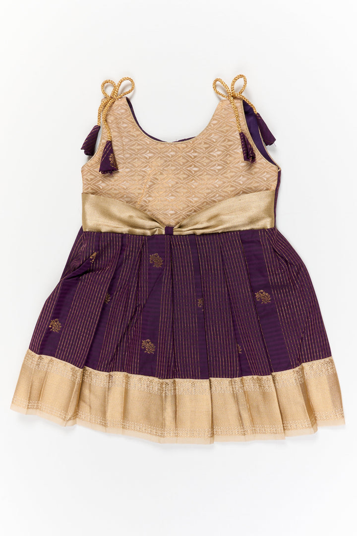 The Nesavu Girls Kanchi Silk Frock Girls Kanchi Silk Frock for Wedding Receptions and Festivals Nesavu 14 (6M) / Purple / Style 3 KSF019AC-14 Nesavu girls kanchi silk frock for wedding receptions in semi bridal kanchivaram silk style