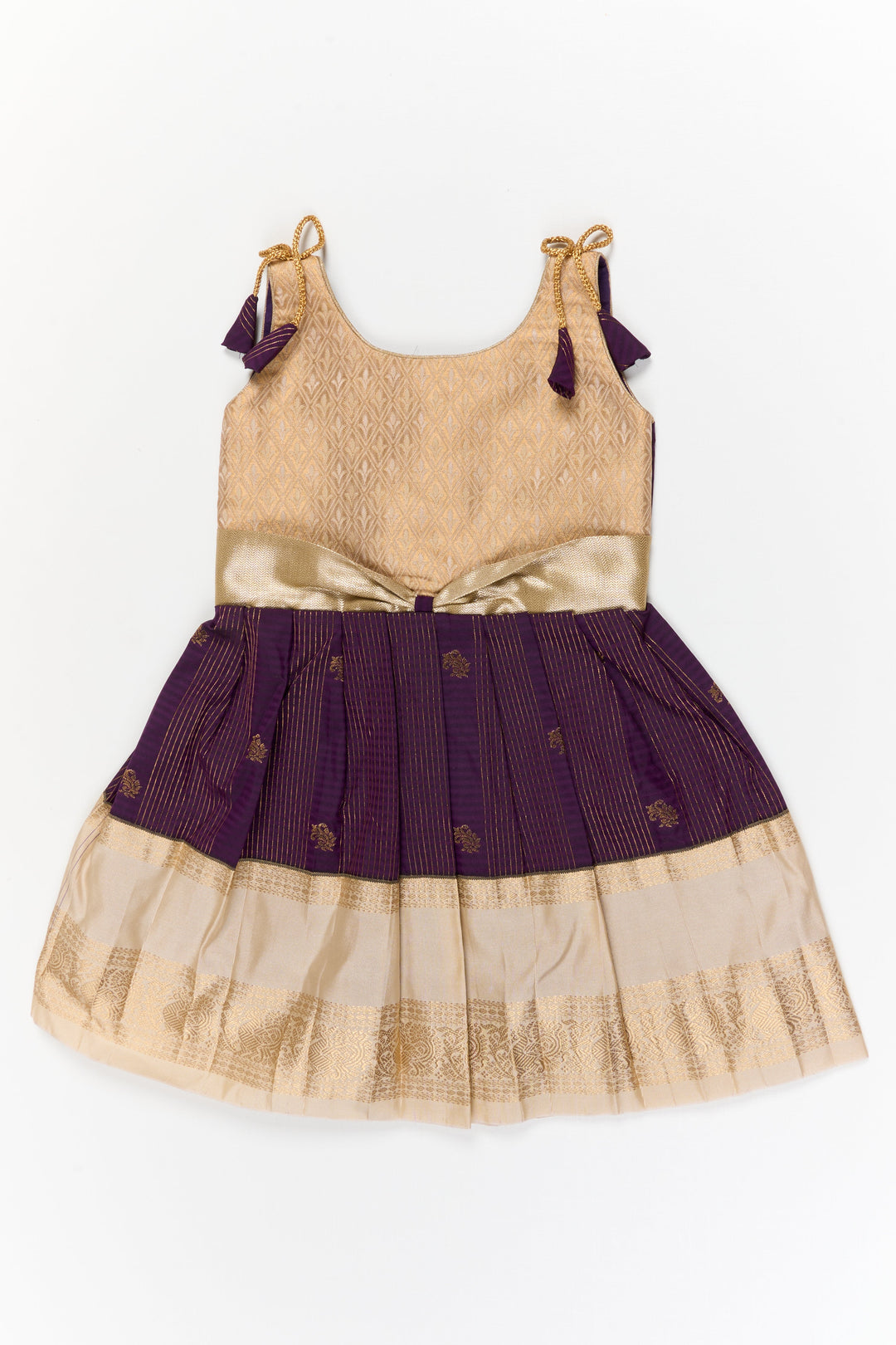 The Nesavu Girls Kanchi Silk Frock Girls Kanchi Silk Frock for Wedding Receptions and Festivals Nesavu 20 (3Y) / Purple / Style 1 KSF019AA-20 Nesavu girls kanchi silk frock for wedding receptions in semi bridal kanchivaram silk style