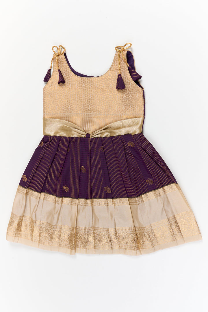 The Nesavu Girls Kanchi Silk Frock Girls Kanchi Silk Frock for Wedding Receptions and Festivals Nesavu 20 (3Y) / Purple / Style 2 KSF019AB-20 Nesavu girls kanchi silk frock for wedding receptions in semi bridal kanchivaram silk style